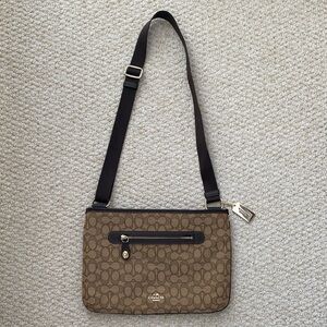 Coach Tan and Black Signature Crossbody Bag